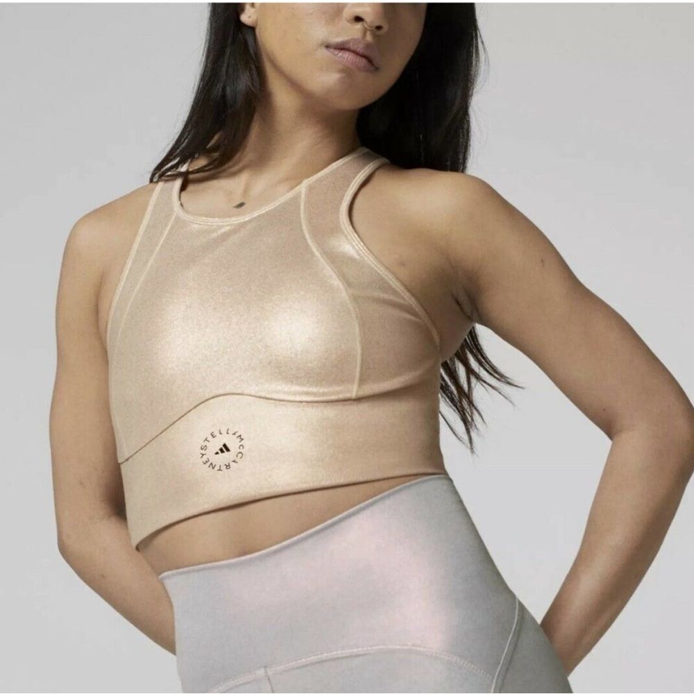 Adidas x Stella McCartney GU1614 Shiny Sports Bra Pink Rose Gold Large